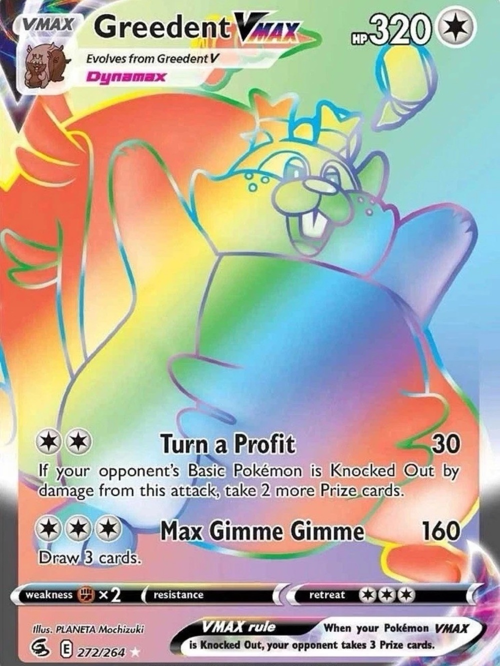 Greedent VMAX (Secret) 272/264 Swsh08: Fusion Strike Holo 2021 Ace Pristine 10